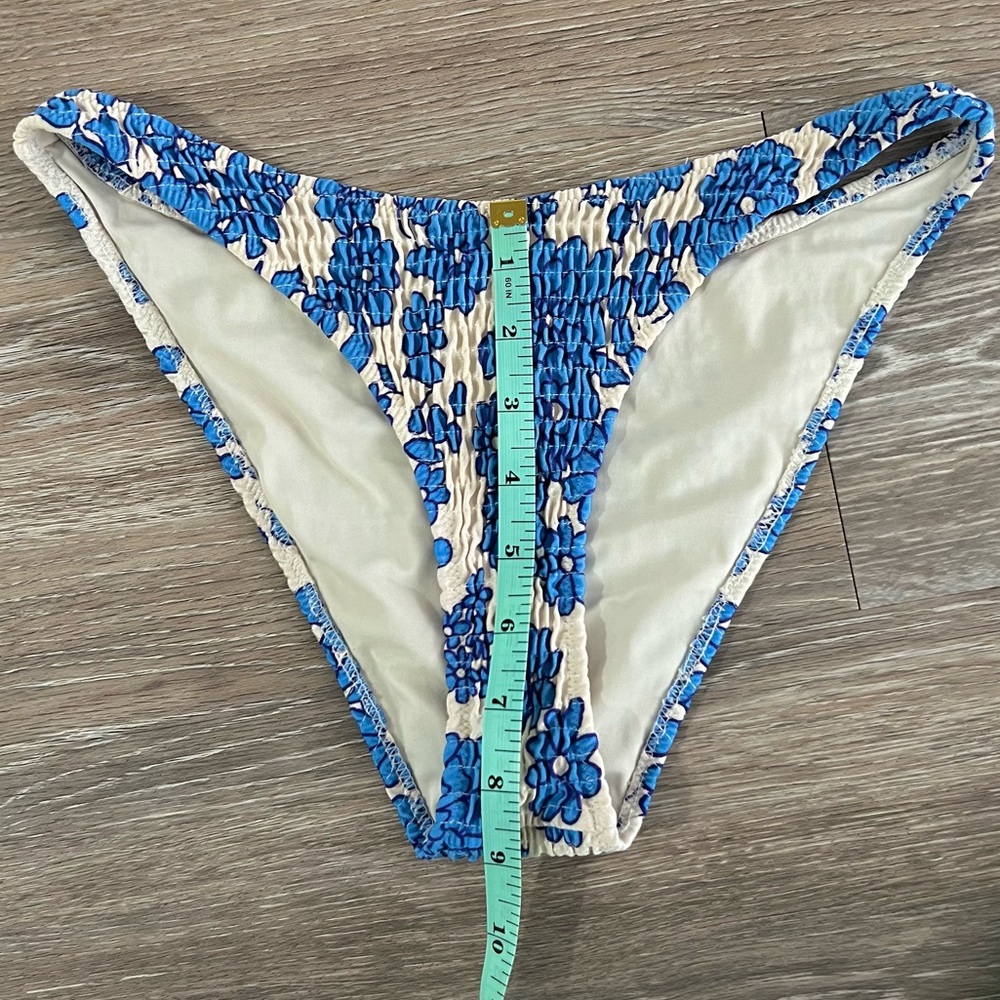 Triangl Bikini Bottom Ruched Size M Medium Blue And White Floral - Picture 6 of 8